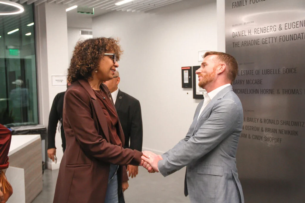 U.S. Representative Sydney Kamlager-Dove and Los Angeles LGBT Center CEO Joe Hollendoner.