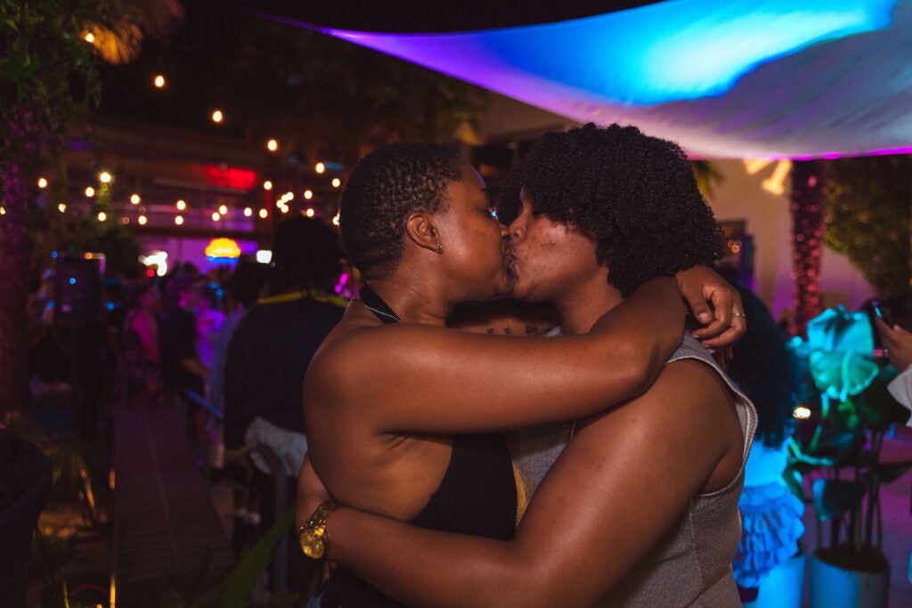 Attendees kissing at Trans Pride LA 2025